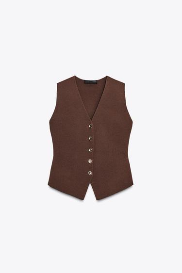 PLAIN KNIT WAISTCOAT TOP - Light brown by Zara