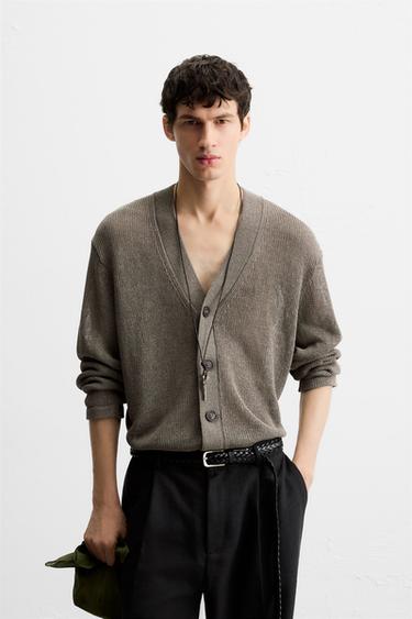 OPEN-KNIT TEXTURED CARDIGAN - Brown / Taupe by Zara