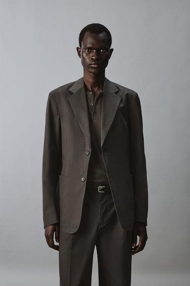 RELAXED FIT COTTON BLEND SUIT BLAZER - Brown by Zara