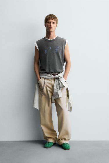 WASHED PRINT KNIT TANK TOP - Anthracite grey by Zara