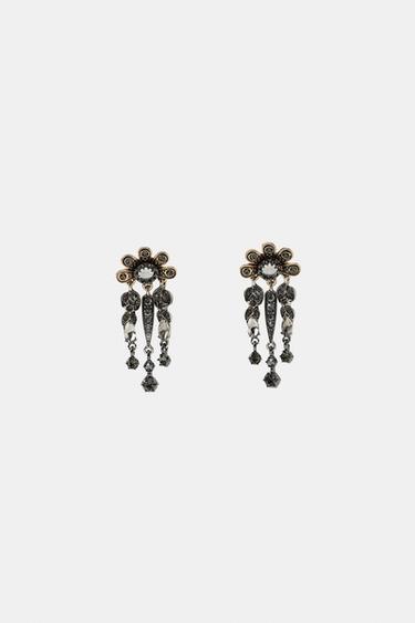 FLORAL JEWEL EARRINGS - Aged gold by Zara