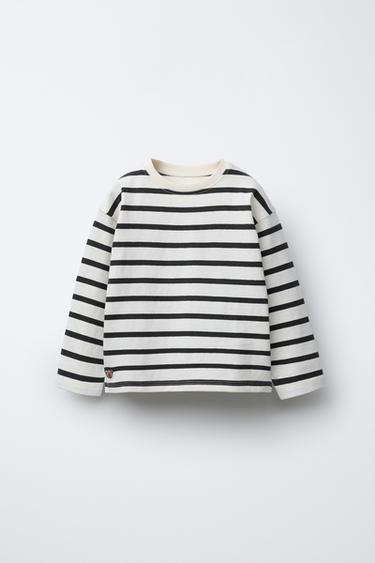 HEAVYWEIGHT STRIPED EMBROIDERED T-SHIRT - Black / White by Zara