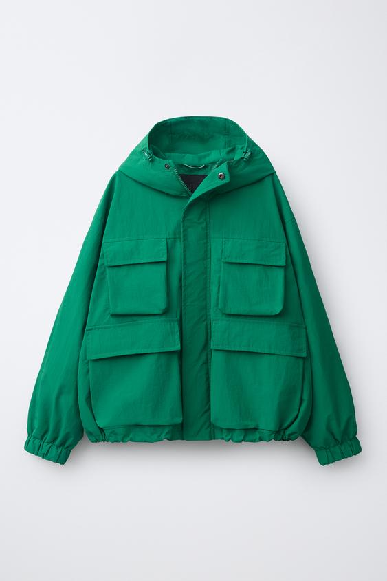 WATER-REPELLENT HOODED JACKET - Green by Zara - Image 0