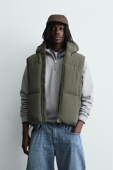 RUBBERISED PUFFER GILET - Light khaki by Zara
