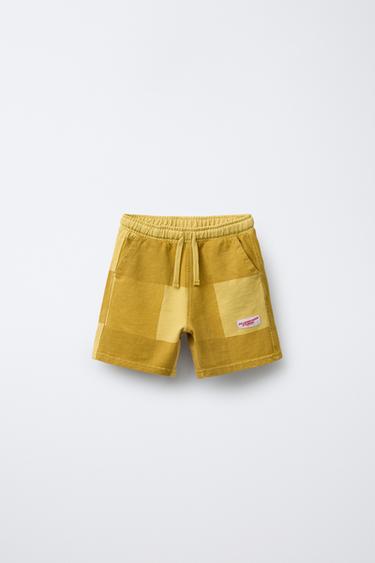 CHECK PLUSH BERMUDA SHORTS - Mustard by Zara - Image 0