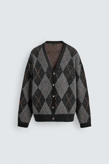 DIAMOND JACQUARD CARDIGAN - Black by Zara