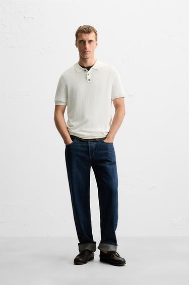 VISCOSE BLEND KNITTED POLO SHIRT - Oyster-white by Zara - Image 0