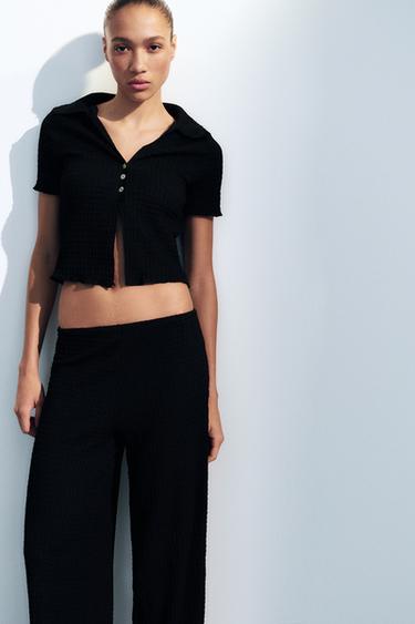 TEXTURED STRAIGHT-LEG TROUSERS - Black by Zara