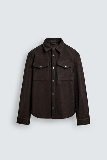 RELAXED FIT FAUX LEATHER OVERSHIRT - Dark brown by Zara