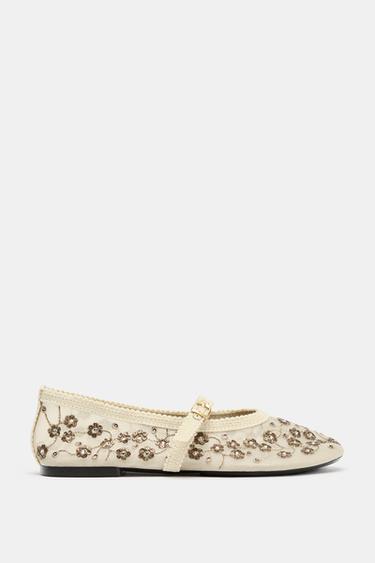 MESH BALLET FLATS WITH RHINESTONES - Multicoloured by Zara