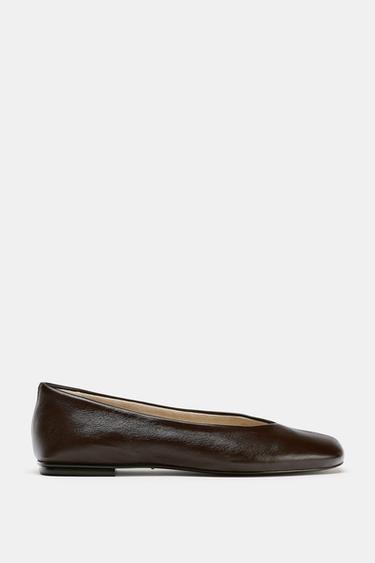 LEATHER BALLET FLATS LIMITED EDITION - Chocolate Brown by Zara