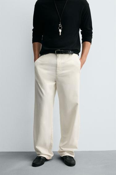 COTTON-HEMP CHINO TROUSERS - White by Zara
