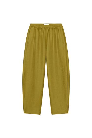 LINEN BLEND BARREL TROUSERS - Oil by Zara
