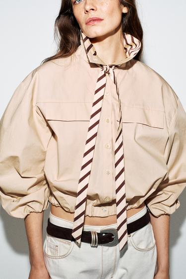POPLIN SHIRT WITH CONTRAST COLLAR - Light camel by Zara