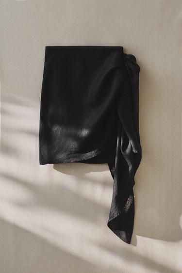 SHORT LINEN BLEND BEACH SARONG WITH KNOT - Black by Zara
