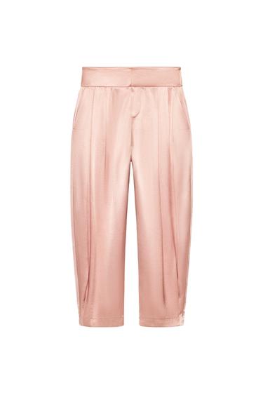 SATIN PLEATED TROUSERS - Pink by Zara