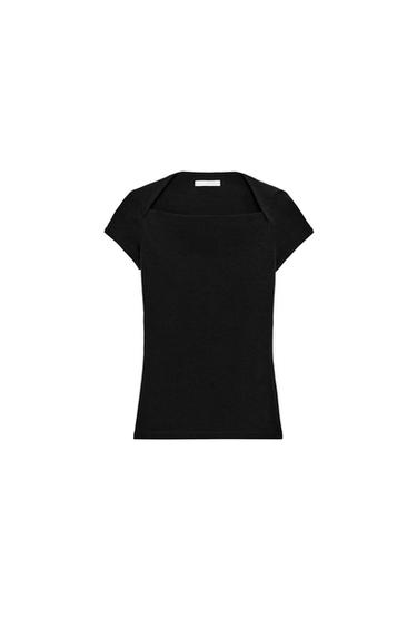 SQUARE NECK T-SHIRT - Black by Zara