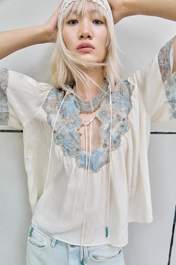 JEWELLED BIB NECKLACE - Silver by Zara - Image 0