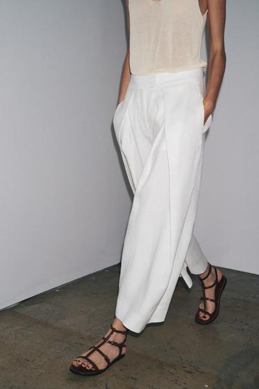 ZW COLLECTION VOLUME TROUSERS WITH DARTS - White by Zara