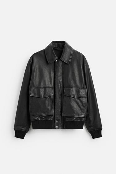 LEATHER JACKET WITH POCKETS - Black by Zara