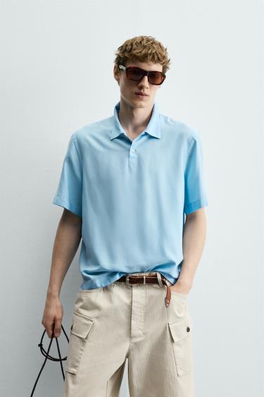 FLOWING VISCOSE BLEND POLO SHIRT - Sky blue by Zara