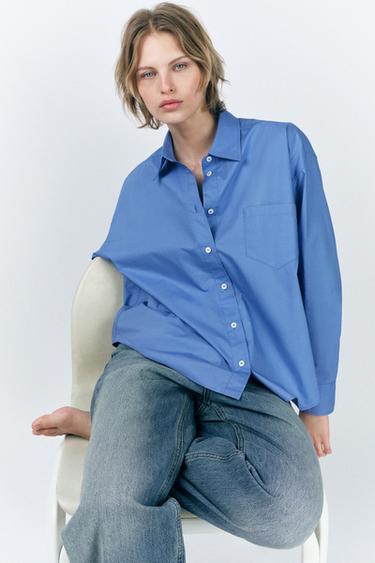 ZW COLLECTION OVERSIZE POPLIN SHIRT - Blue by Zara