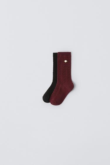 2-PACK OF FLORAL SOCKS - Burgundy by Zara - Image 0