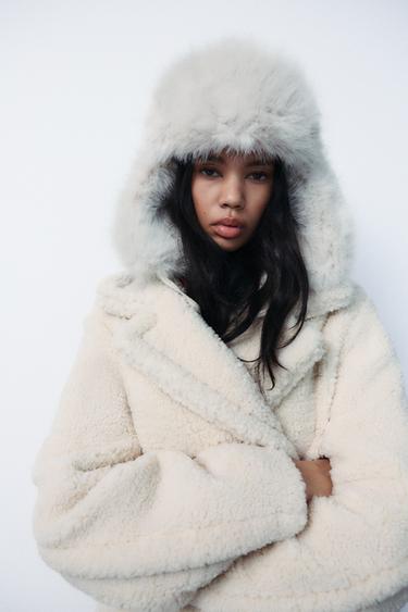 LONG FAUX SHEARLING COAT - Oyster-white by Zara