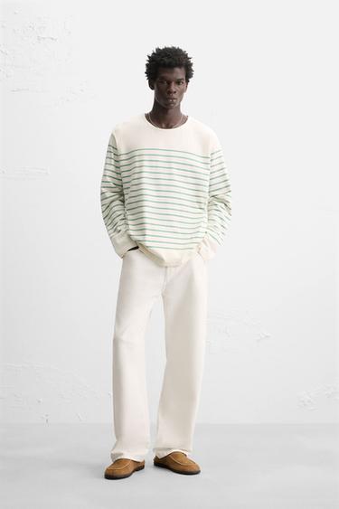 STRIPED JACQUARD T-SHIRT - Oyster-white by Zara