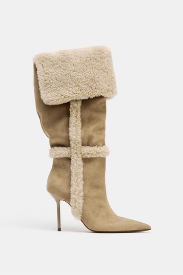 COMBINATION HEEL BOOTS - Light beige by Zara