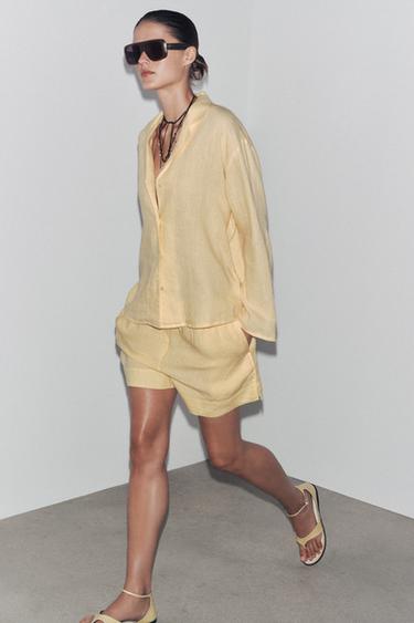 100% LINEN SHORTS ZW COLLECTION - Pastel yellow by Zara