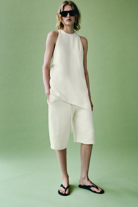 ZW COLLECTION PYJAMA-STYLE BERMUDA SHORTS - Ecru by Zara - Image 0