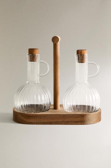 BOROSILICATE GLASS AND WOOD CRUET SET -  by Zara - Image 0