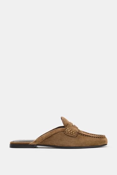 SPLIT SUEDE MULE LOAFERS - Brown by Zara