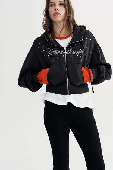 SLOGAN GLITTER HOODIE - Black by Zara