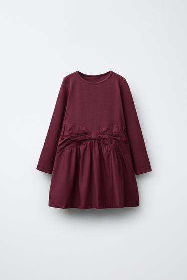 RIBBED DRESS WITH CONTRAST BOW - Burgundy by Zara