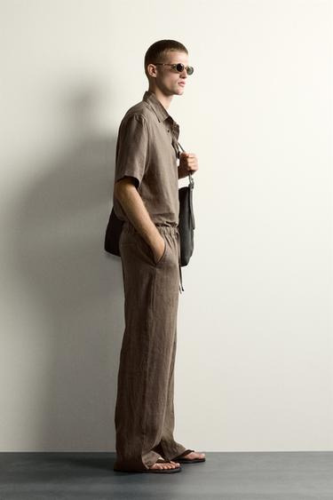 100% LINEN RELAXED FIT TROUSERS - Brown / Taupe by Zara