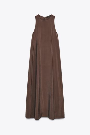 FLOWING VOLUMINOUS MIDI DRESS - Chocolate by Zara