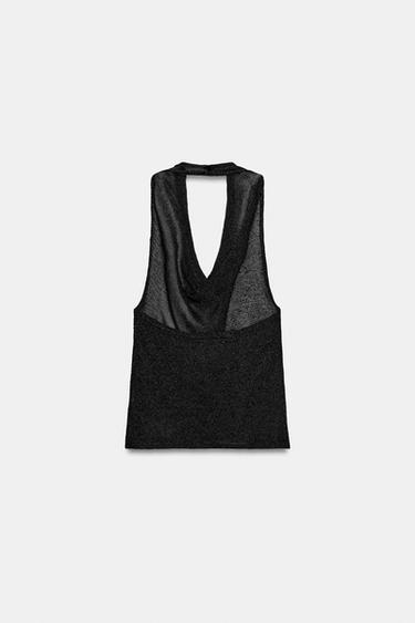 METALLIC THREAD HALTER KNIT TOP - Black by Zara