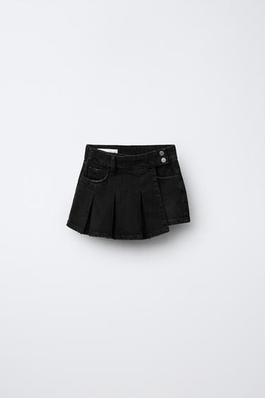 PLEATED DENIM BERMUDA SKIRT - Black by Zara