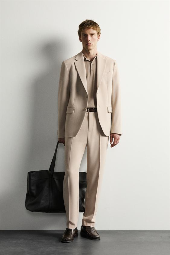 SLIM FIT SUIT BLAZER - Sand / Marl by Zara - Image 0