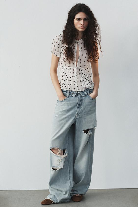 TRF MID-WAIST FOLDED WAISTBAND JEANS - Light blue by Zara - Image 0