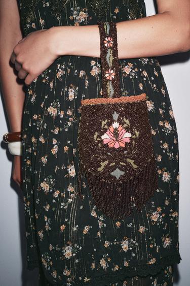 BEADED FRINGED HANDBAG - Brown by Zara - Image 0