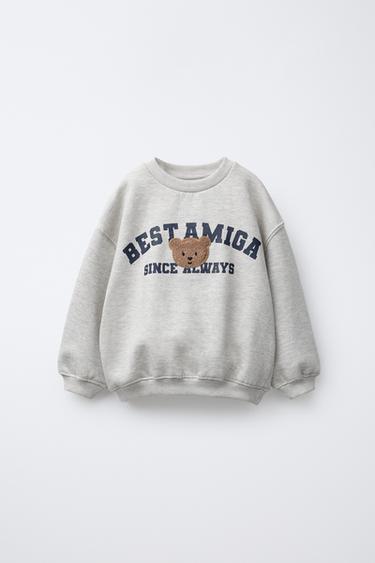 VARSITY SWEATSHIRT WITH CURLY PATCH APPLIQUÉ - Grey marl by Zara