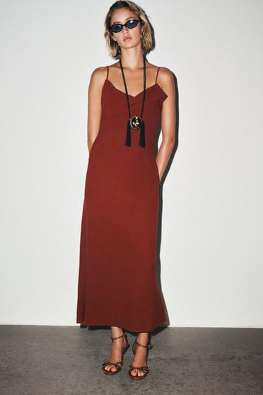 RAMIE STRAPPY MIDI DRESS - Wine by Zara