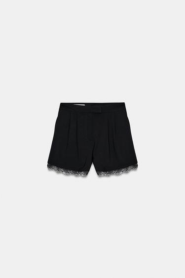BERMUDA SHORTS WITH LACE TRIM - Black by Zara