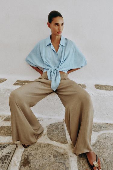 STRIPED SHIRT WITH KNOT - Light blue by Zara