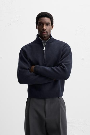 ZIP-COLLAR SWEATER - Navy blue by Zara