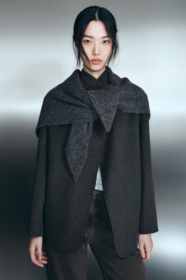 WOOL BLEND BLAZER WITH SCARF ZW COLLECTION - Dark grey by Zara