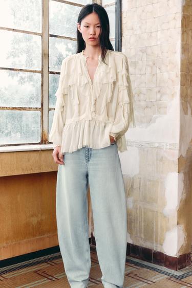 HIGH-WAIST BARREL TRF JEANS - Light blue by Zara